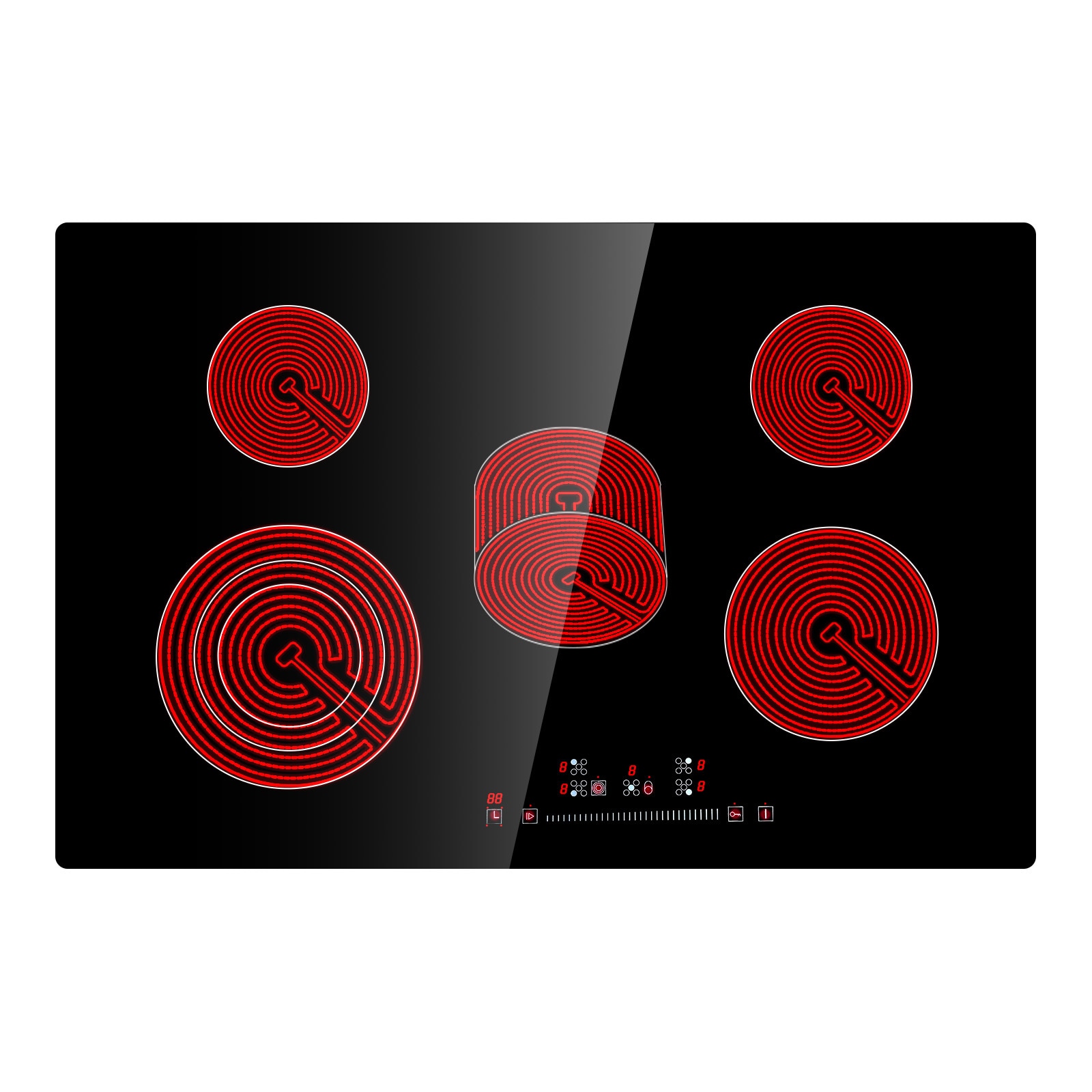 Built-in Electric Glass Cooktop 5 Burner Radiant Hob With Timer_voghion.com